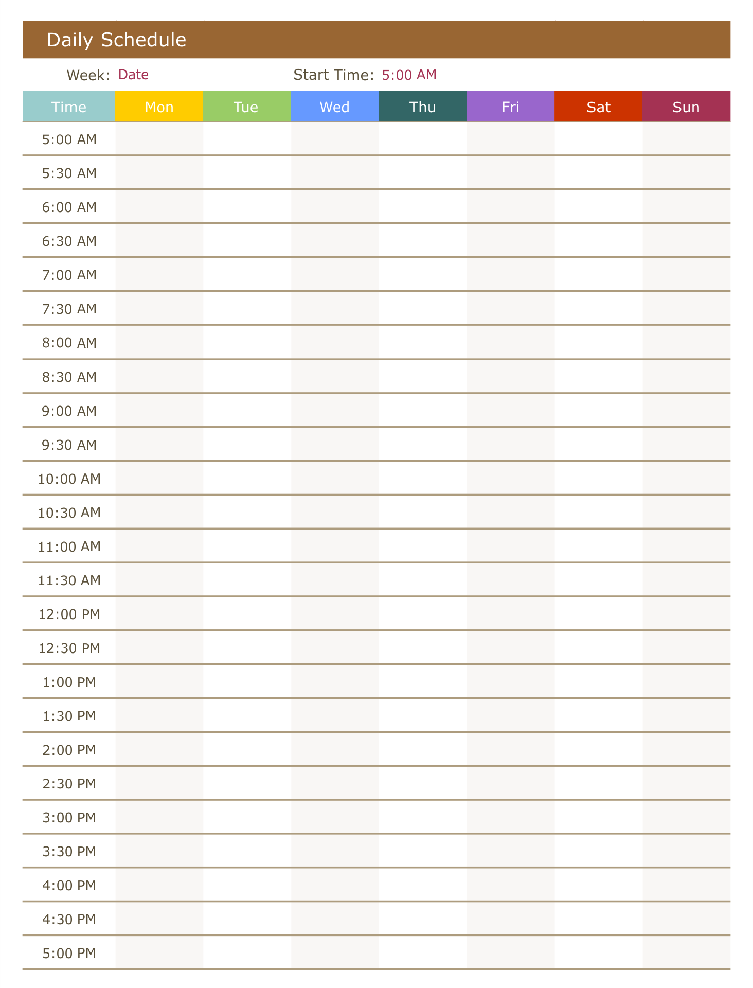 Printable Daily Time Schedule Form Pdf Isidrounenverta1983 s Ownd