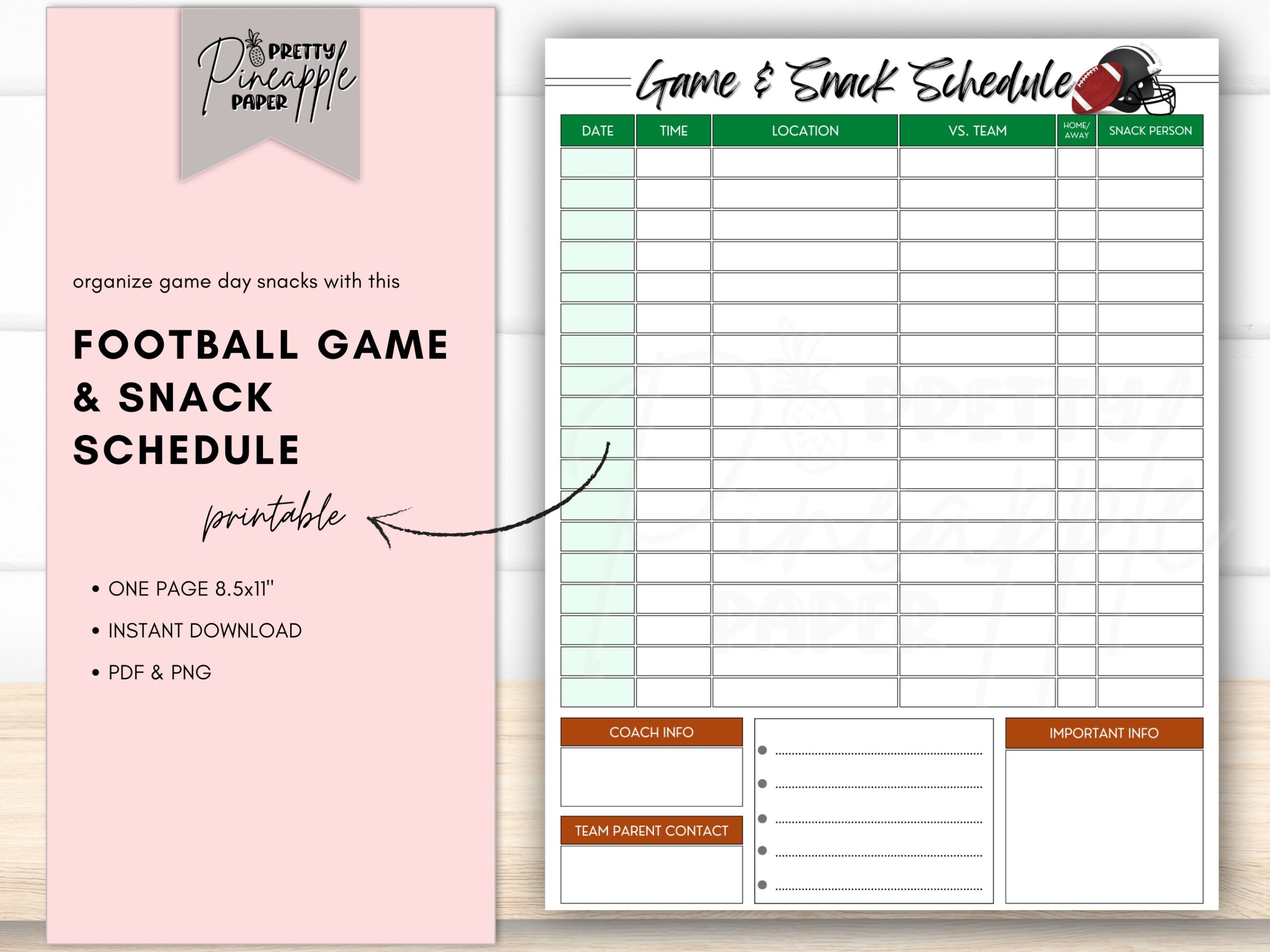 Printable Football Team Game Day And Snack Schedule Instant Download Template Sport Calendar Schedule Planner Flag Pop Warner Midgets Etsy