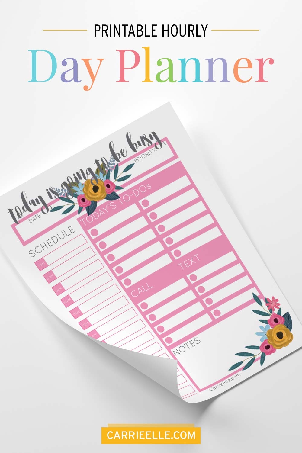 Printable Hourly Day Planner Carrie Elle