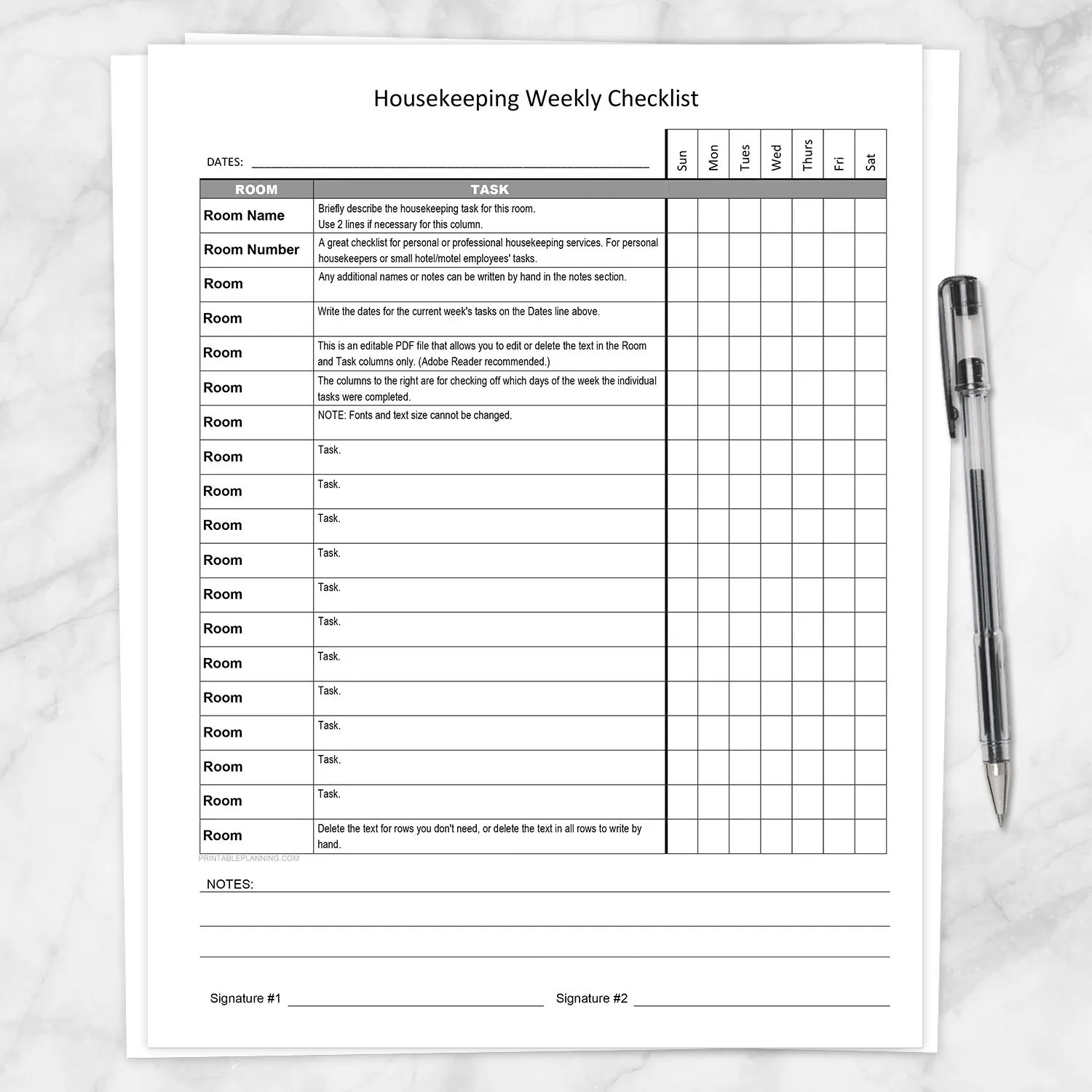 Printable Housekeeping Weekly Checklist Editable PDF Personal Housekeeper Or Small Hotel Motel Employee Task List PDF Instant Download Etsy