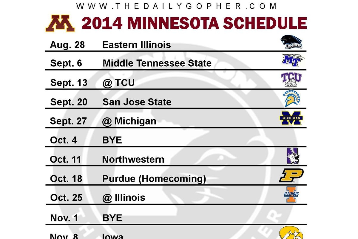 Printable Minnesota Gophers Football Schedule 2014 The Daily Gopher