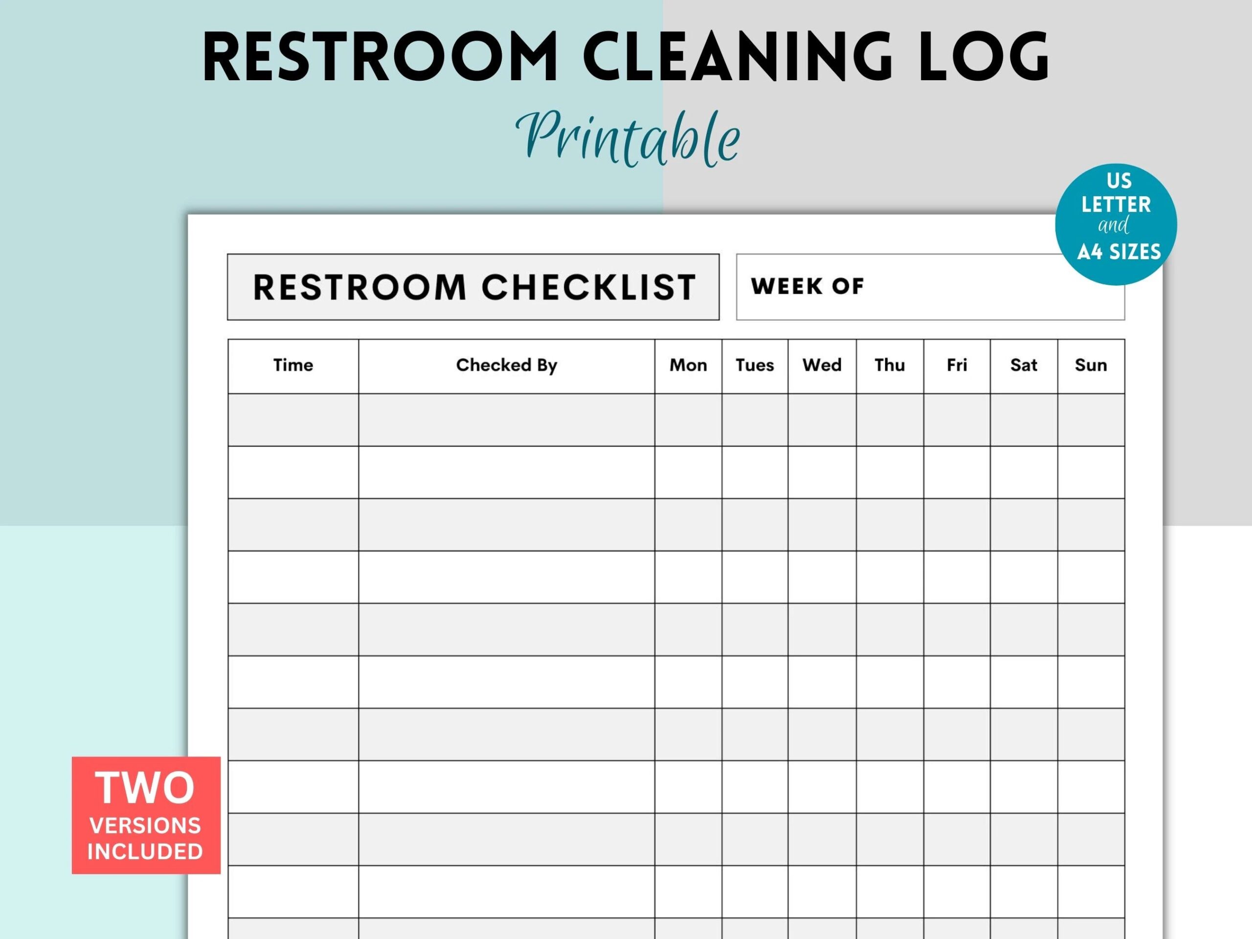 Printable Restroom Cleaning Log For Businesses Bathroom Cleaning Log Bathroom Checklist Restroom Checklist Bathroom Cleaning Chart Etsy