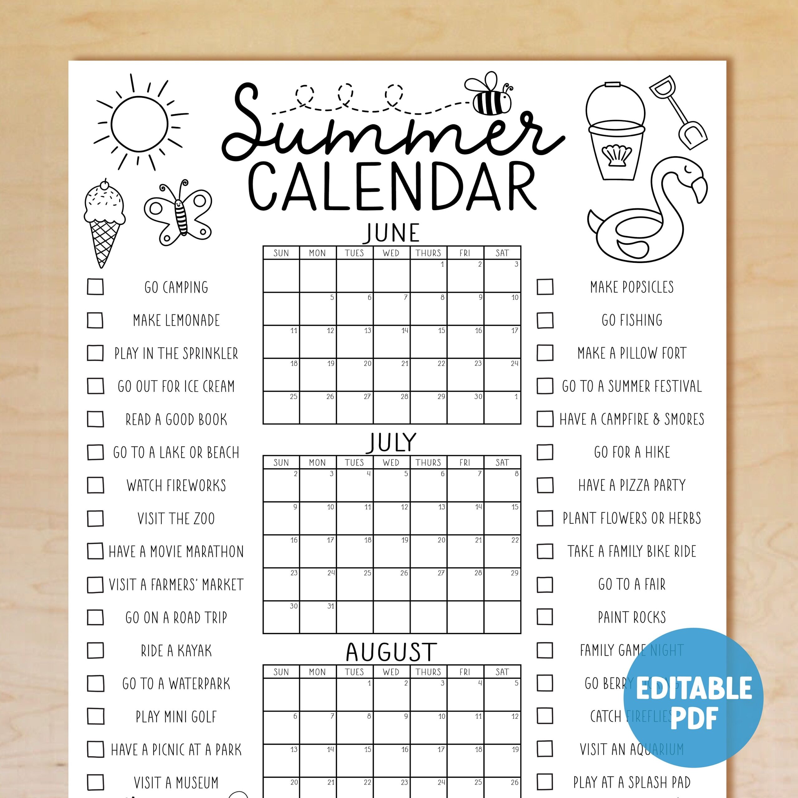Printable Summer Schedule