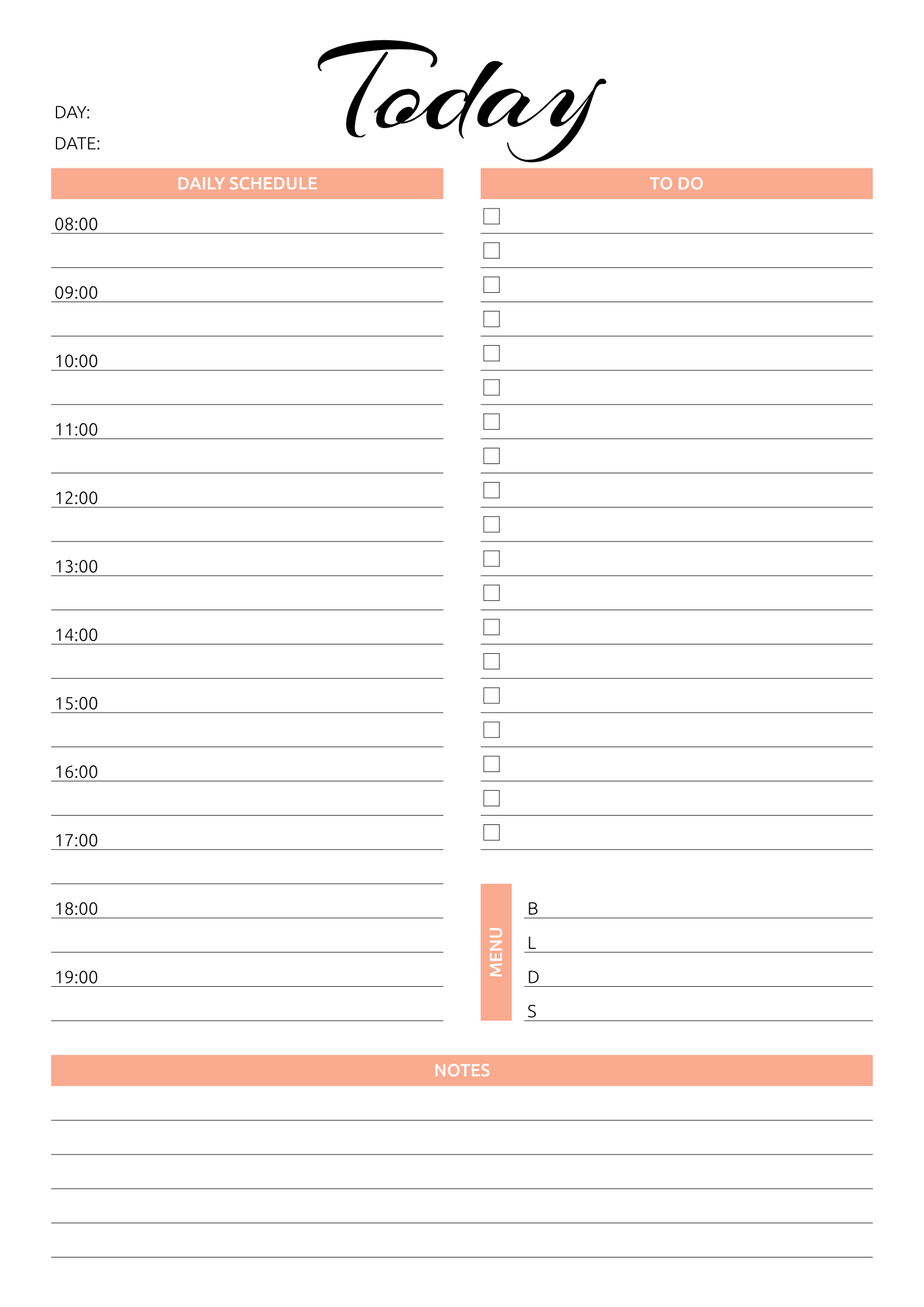 Printable Today Hourly Planner PDF Download