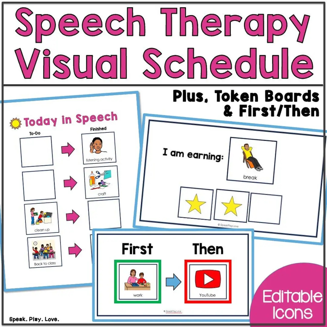 Printable Visual Schedule For Speech Therapy First then Board Token Board Reward Autism ABA Editable Boardmaker Etsy