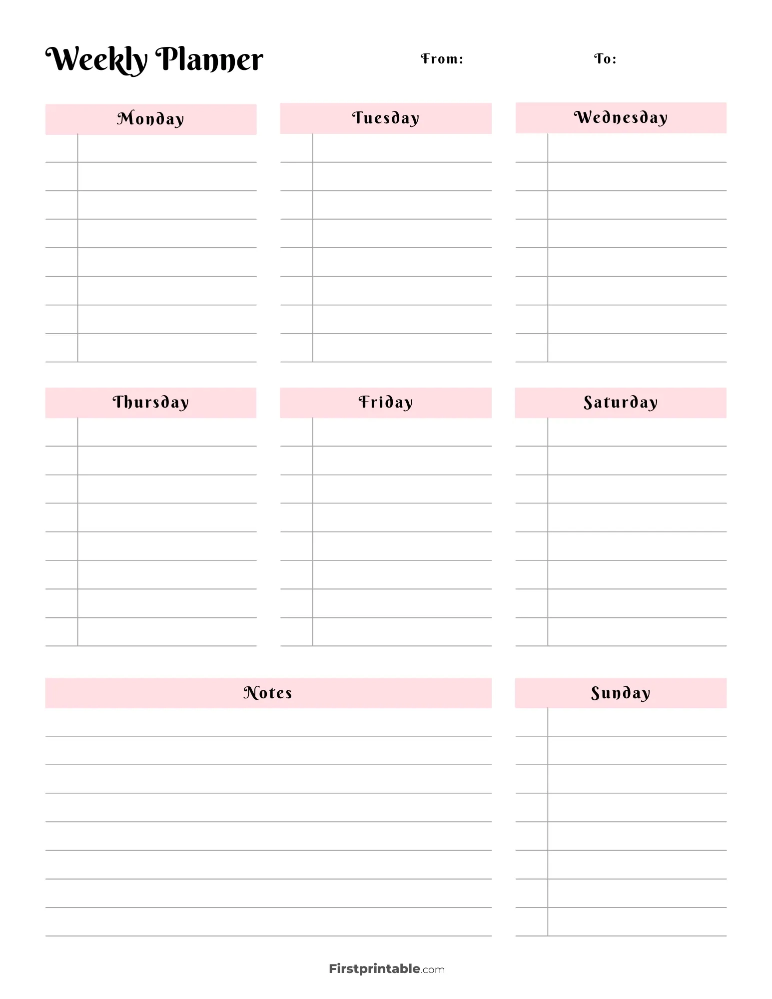 Printable Weekly Calendar Planner Free Templates