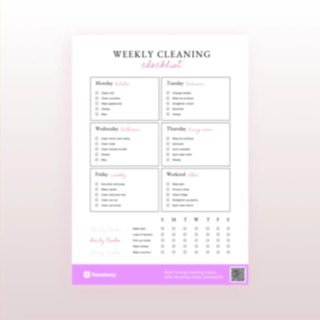 Printable Weekly Cleaning Checklist Free PDF To Keep Your Home Spotless