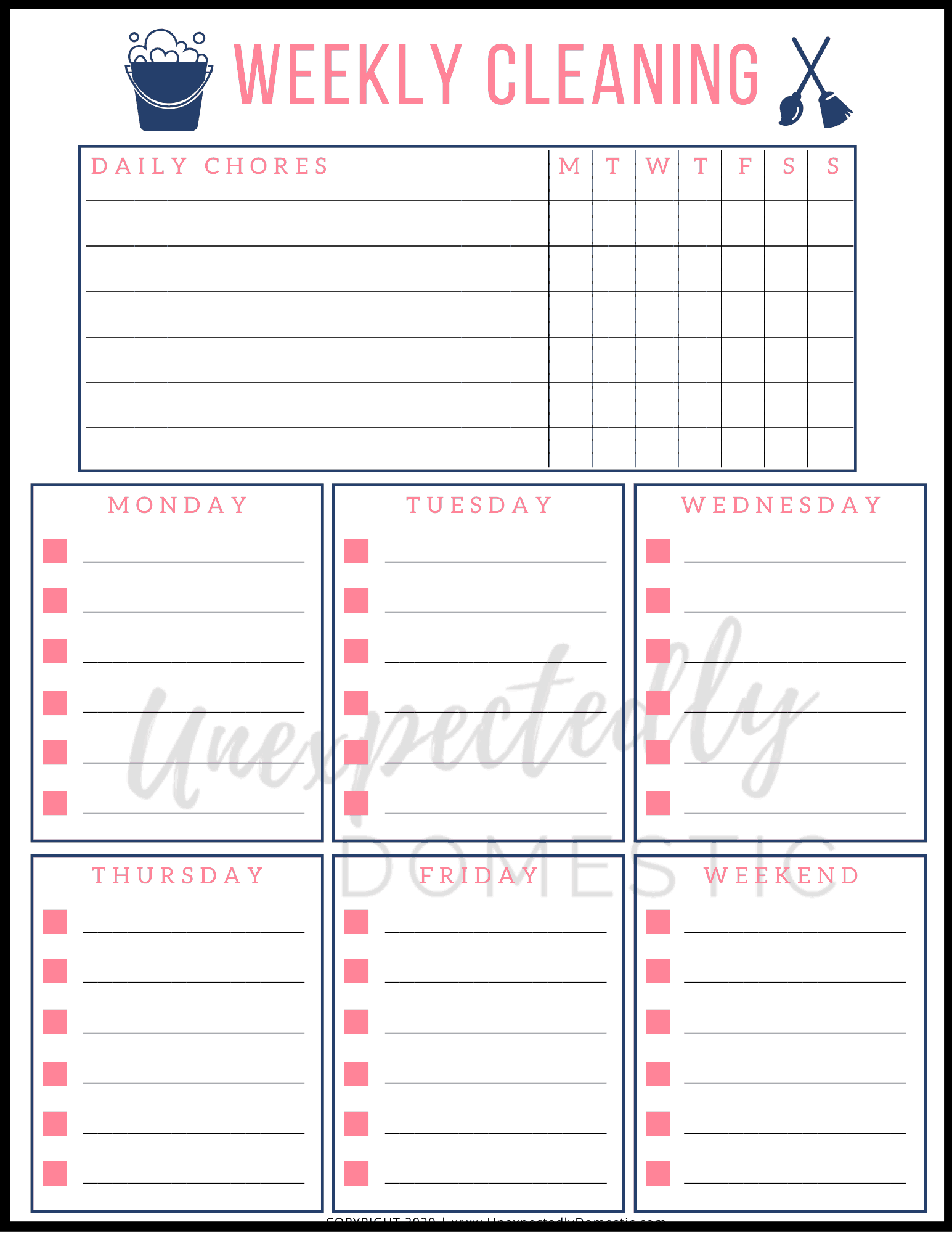 Printable Weekly House Cleaning Schedule Printable Party Favors