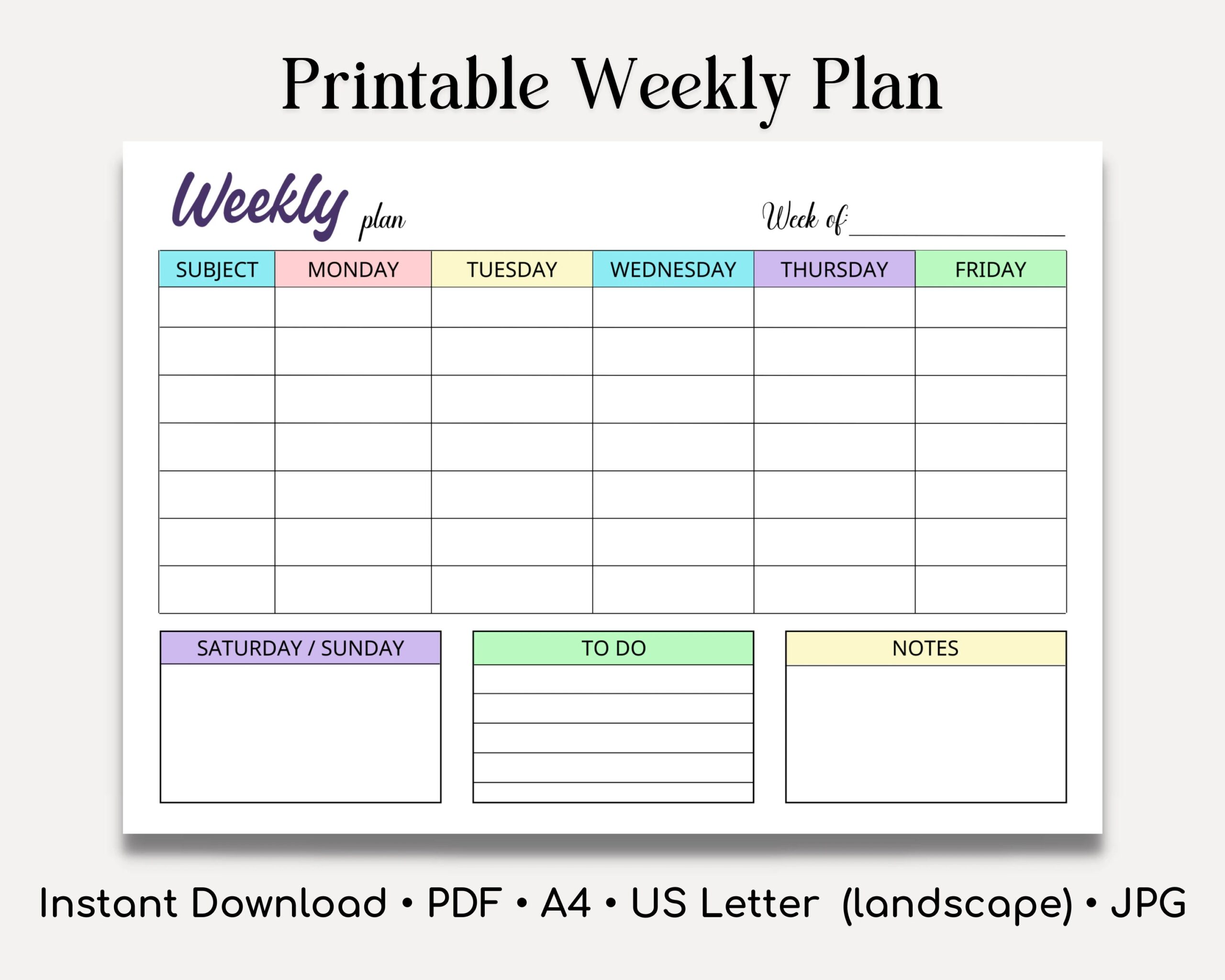 Printable Weekly Lesson Plan weekly School Scedule homeschool Planner instant Download a4 us Letter weekly Planner weekly Lesson Plan pdf Etsy