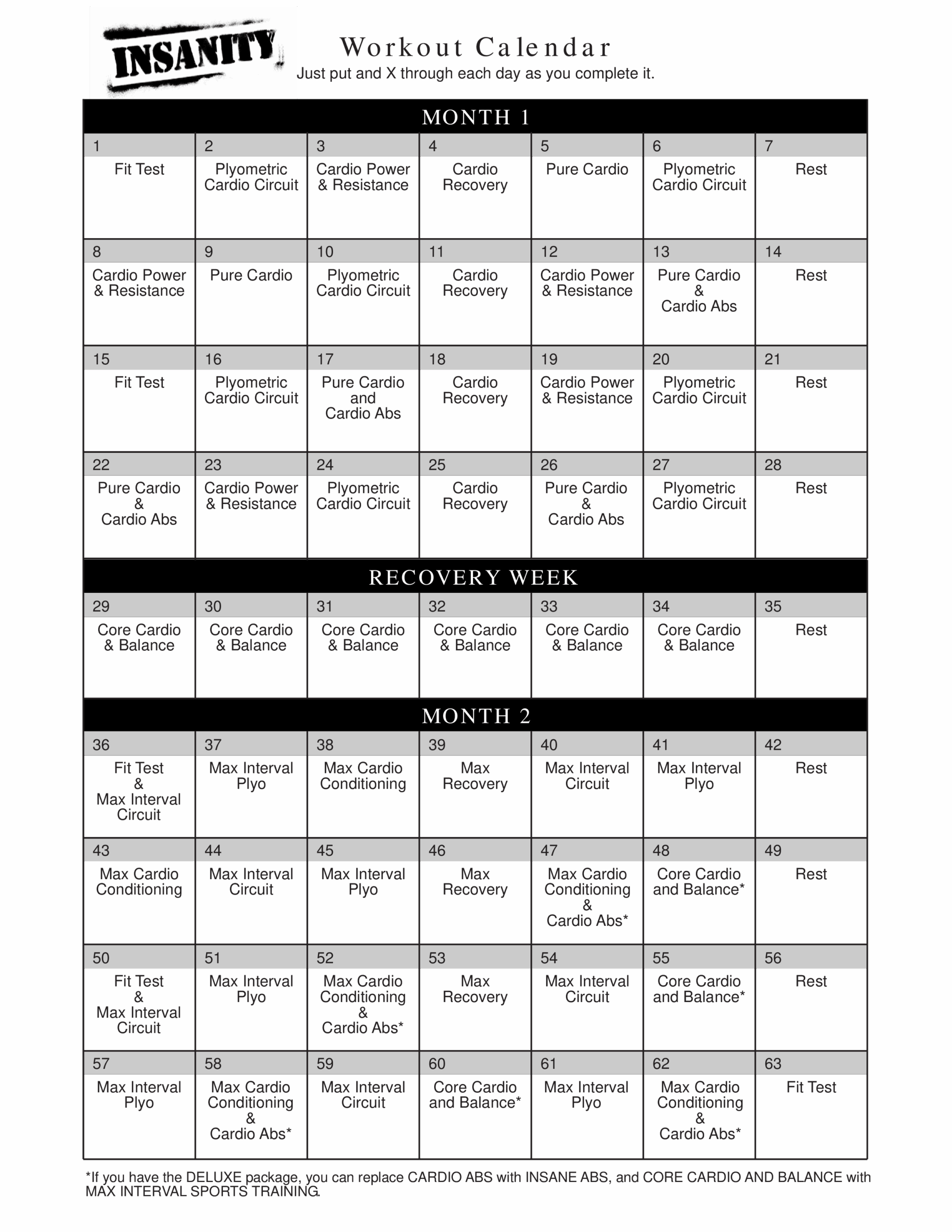 Printable Workout Calendar Templates At Allbusinesstemplates