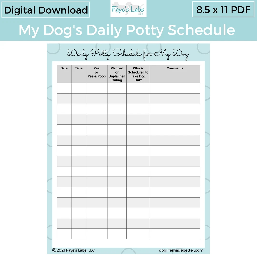 Puppy Potty Schedule PRINTABLE Puppy Potty Training Puppy Potty Tracker 8 5 X 11 DIGITAL Download Printable Etsy Norway