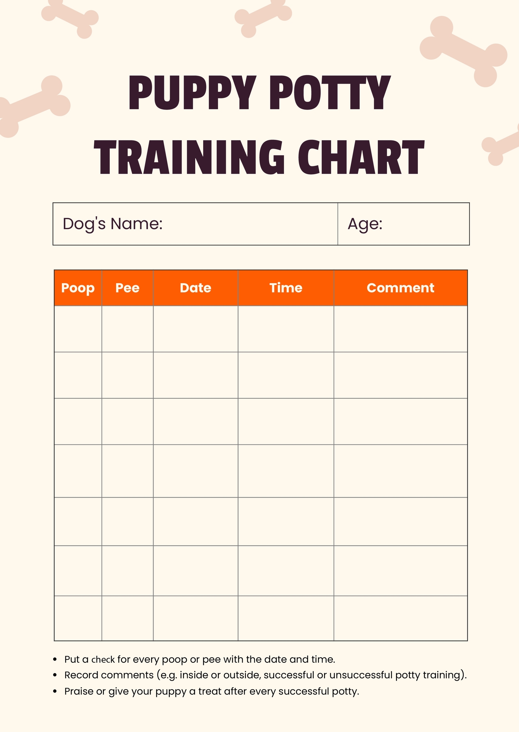 Puppy Potty Training Chart In Illustrator PDF Download Template