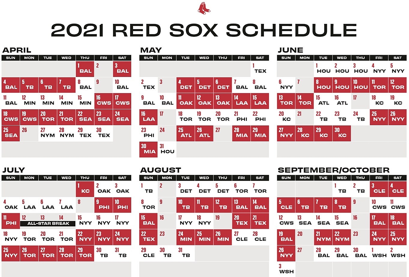 Red Sox Printable Schedule