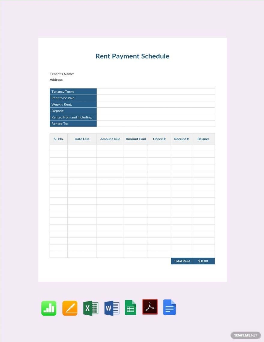Rent Payment Schedule Template In Apple Numbers Pages Excel Word PDF Google Docs Download Template