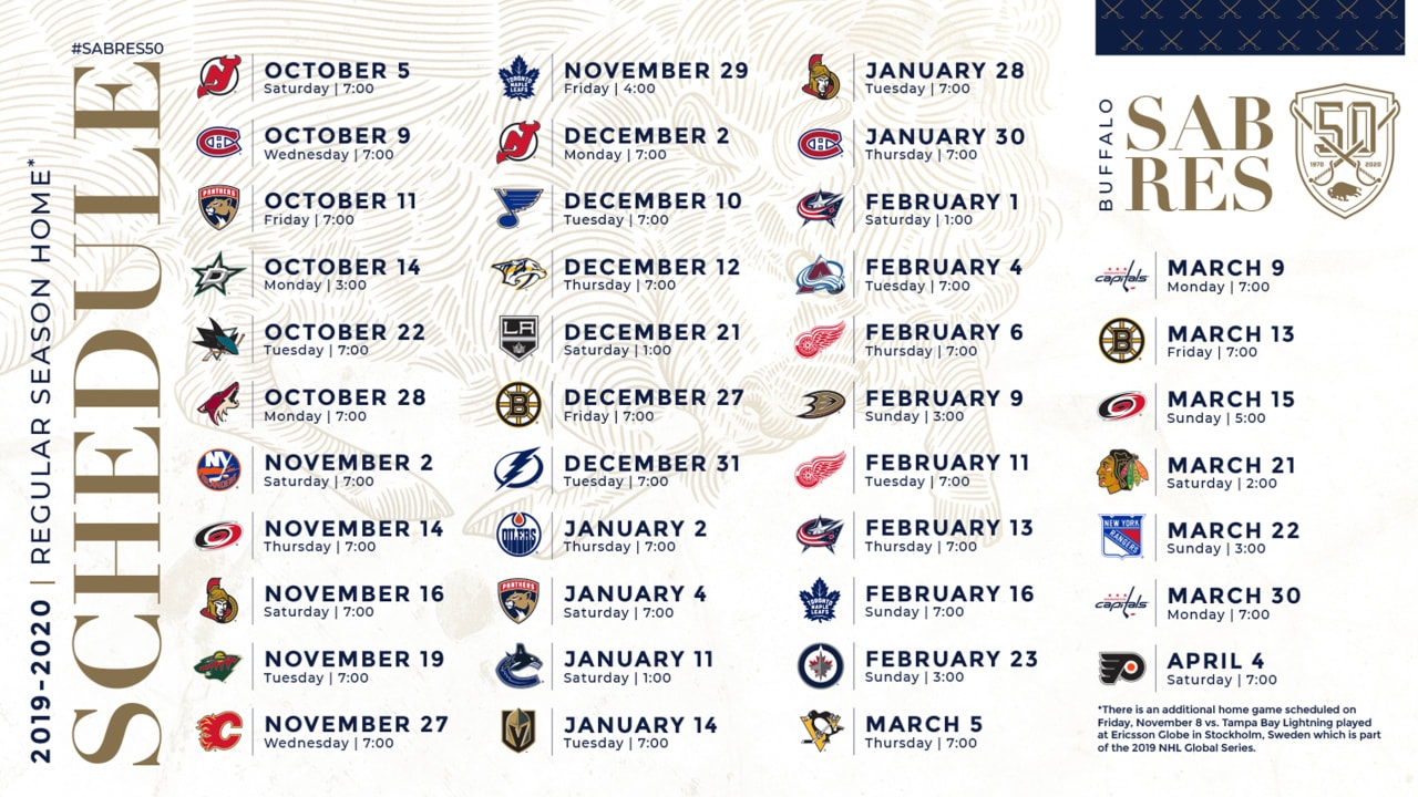 Sabres Announce 2019 20 Regular season Schedule Buffalo Sabres
