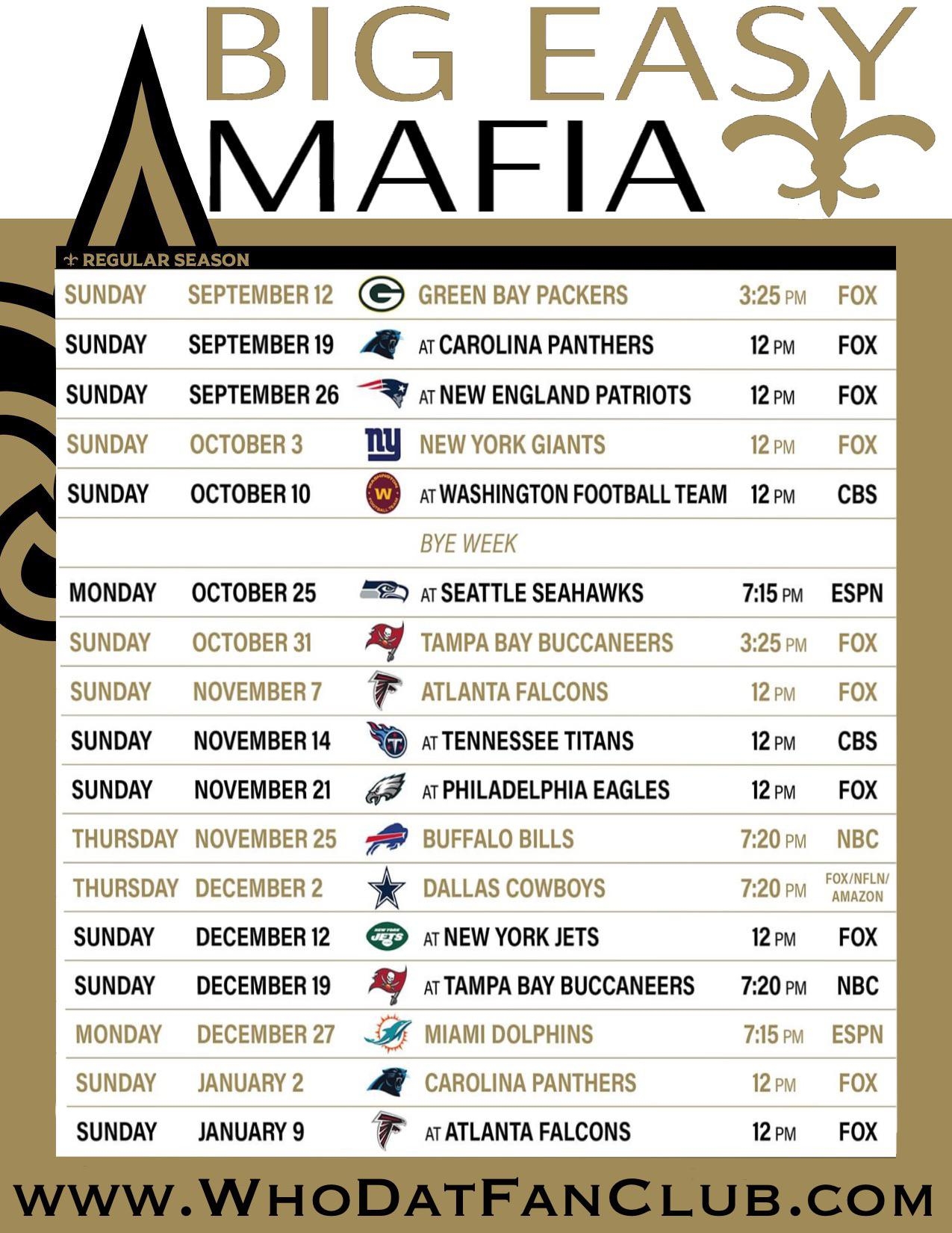 Saints 2021 Printable Schedule R Saints