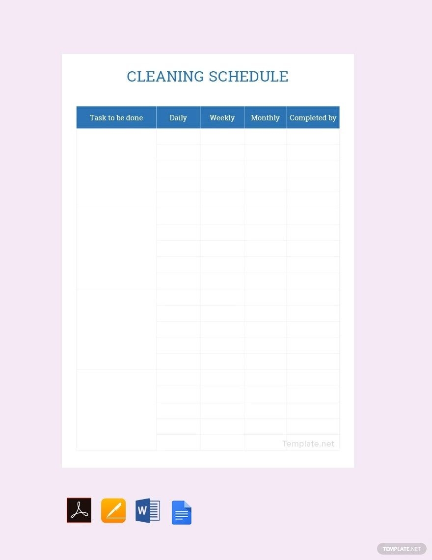 Sample Cleaning Schedule Template In PDF Pages Word Google Docs Download Template