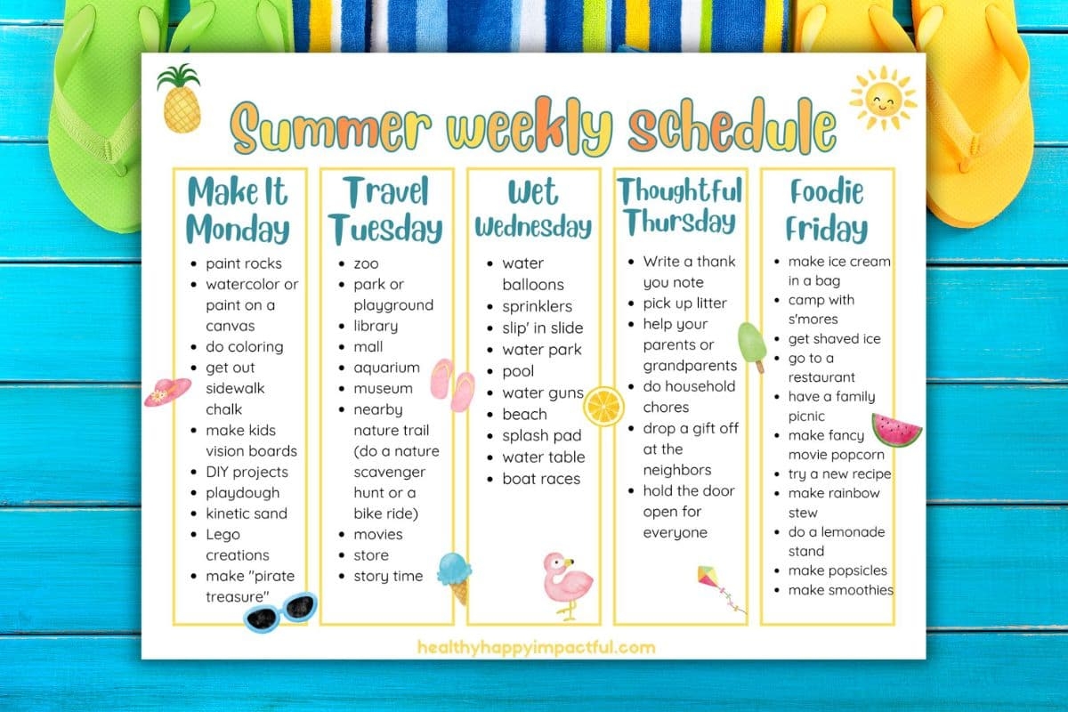 Printable Summer Schedule For Kids