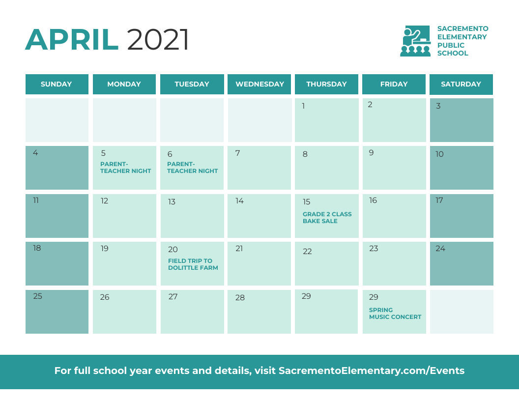 School Monthly Calendar Schedule Venngage