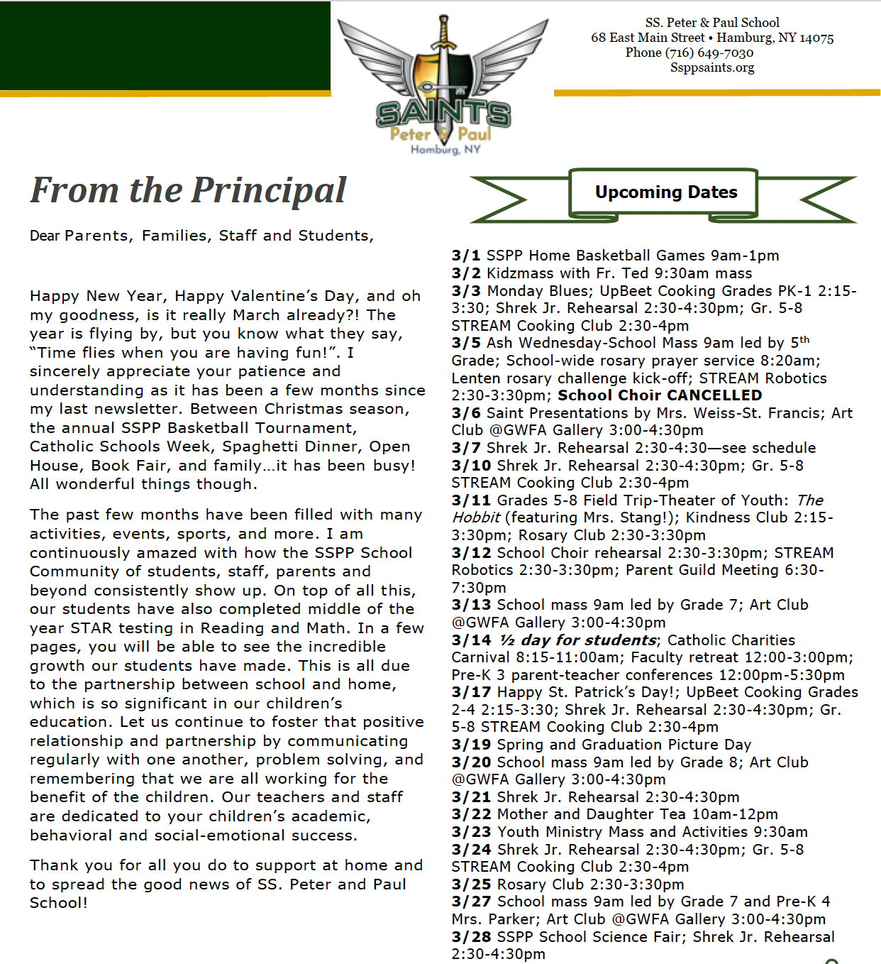 School News Saints Peter Paul School Hamburg