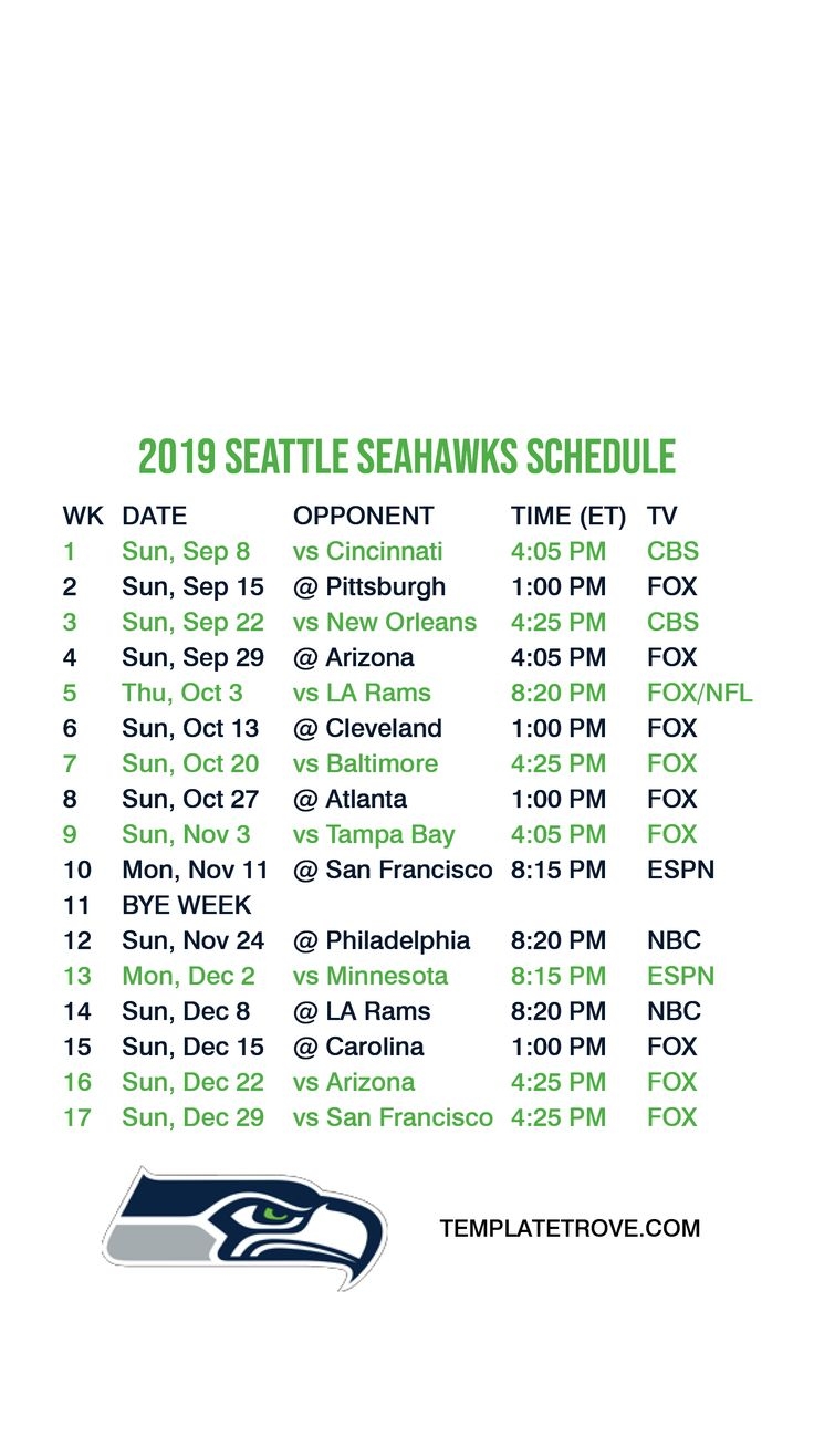 Seahawk Schedule 2020