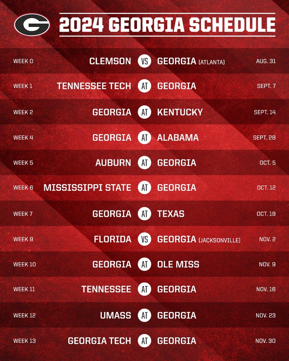 Printable Georgia Bulldogs Schedule
