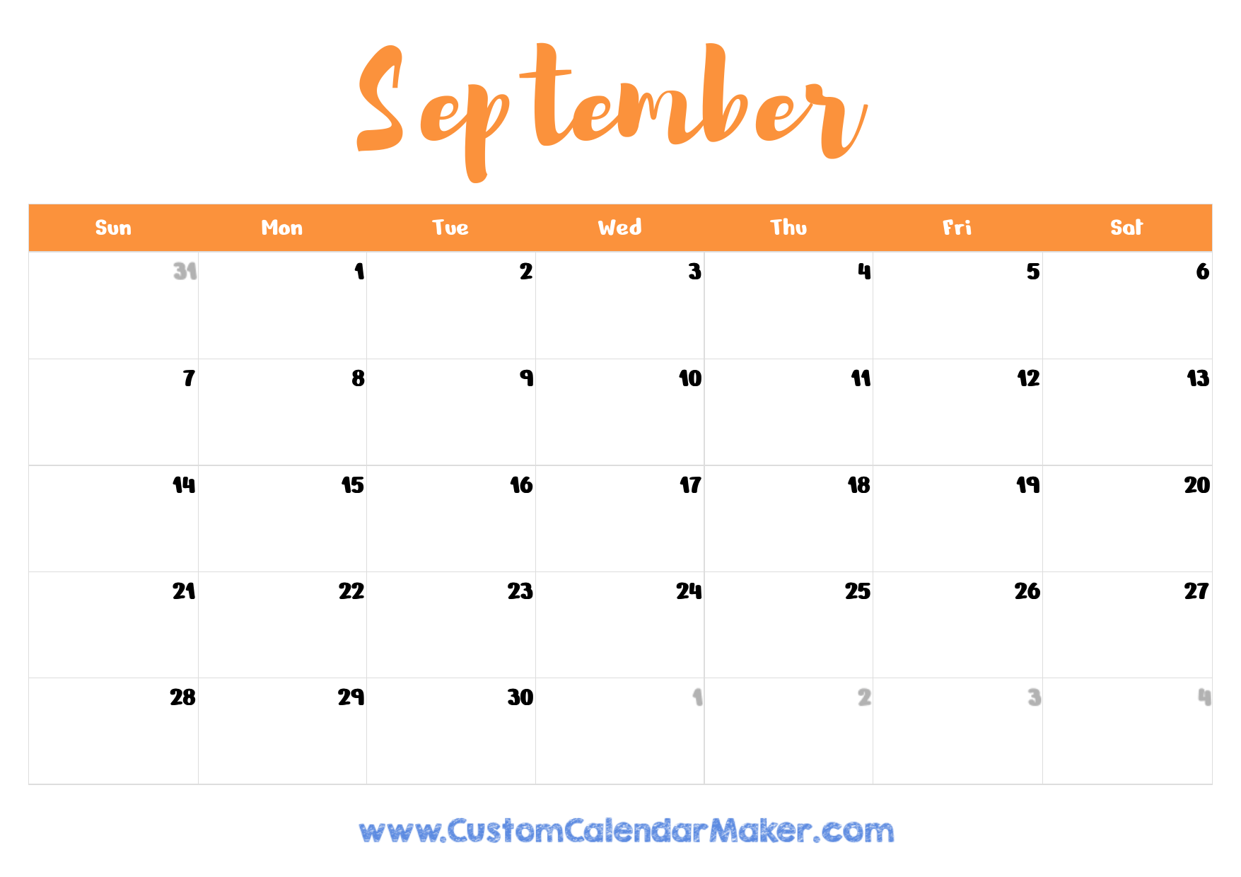 September Detail Schedule Calendar 2025 Printable