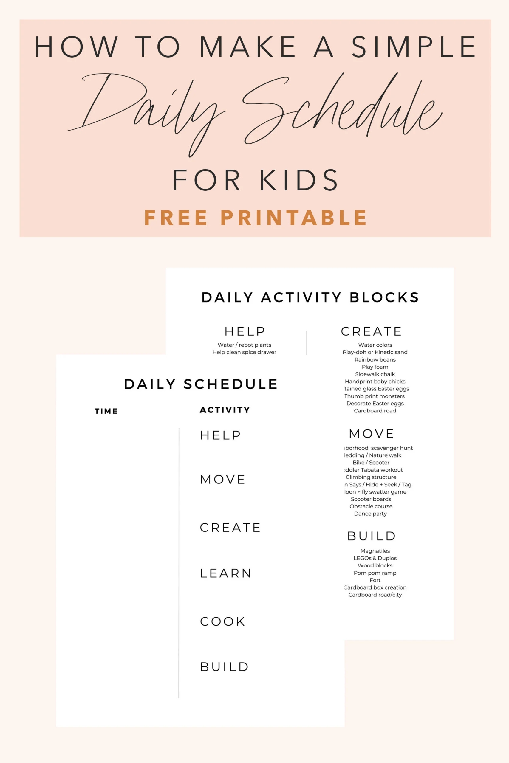 Simple Daily Schedule For Young Kids Free Printable Modern Minimalism