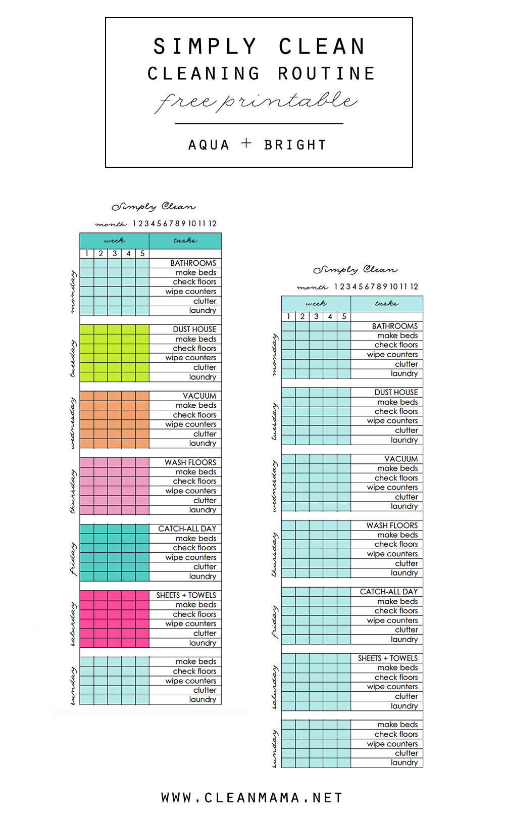 Simply Clean Cleaning Routine At A Glance Free Printable Clean Mama