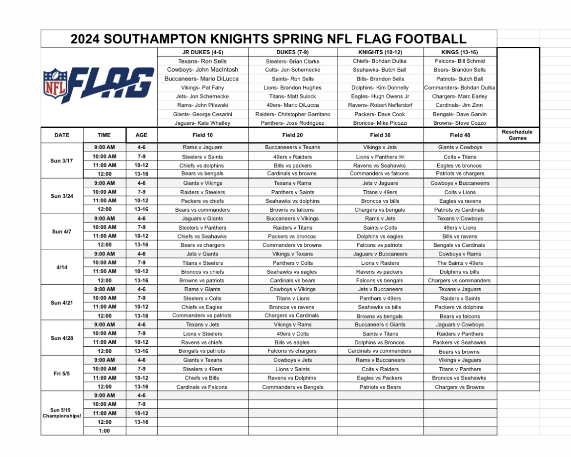 Southampton Knights Football Announcement FLAG SEASON BEGINS 