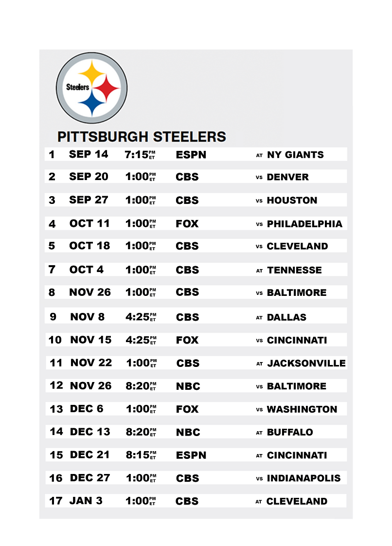 Steelers 2024 Opponents Determined Worksheets Library