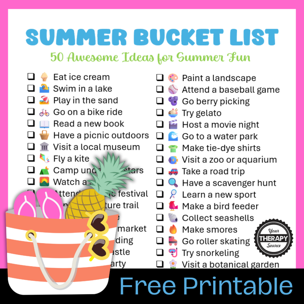 Summer Bucket List For Teens And Kids Free Printable Your Therapy Source