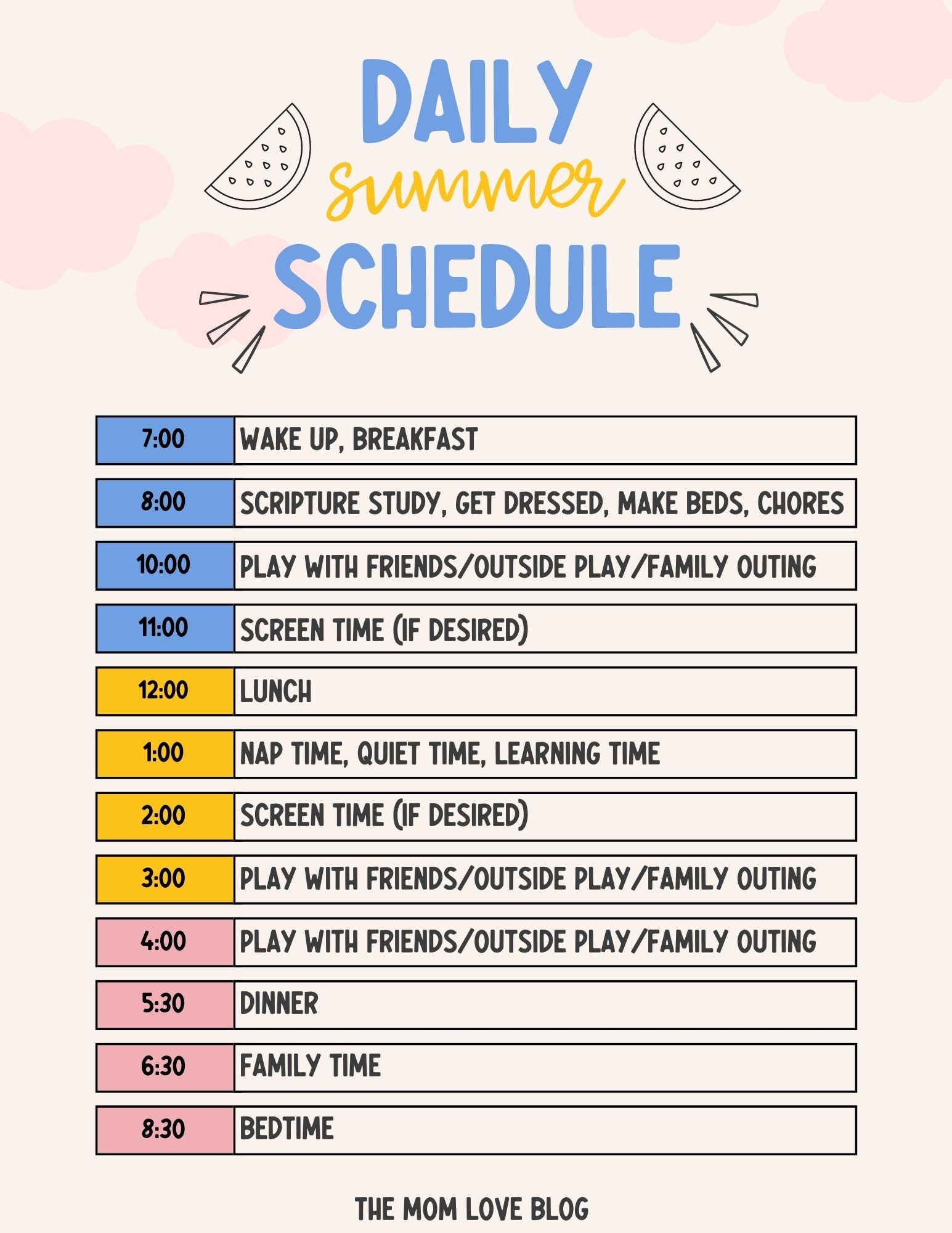 Summer Schedule For Kids Template Tips Free Printable The Mom Love Blog