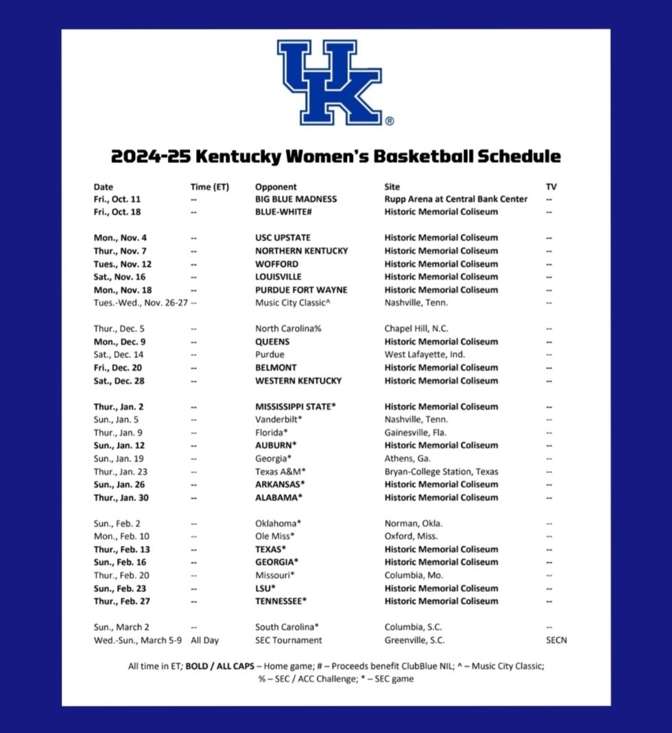 Tammy On X 2024 2025 Full Kentucky WBB Schedule GOOO CATS Https t co QygkymU6Zp X