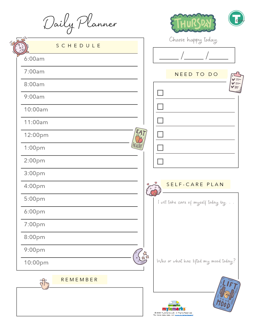 Teen Self Care Daily Planner Full Week 