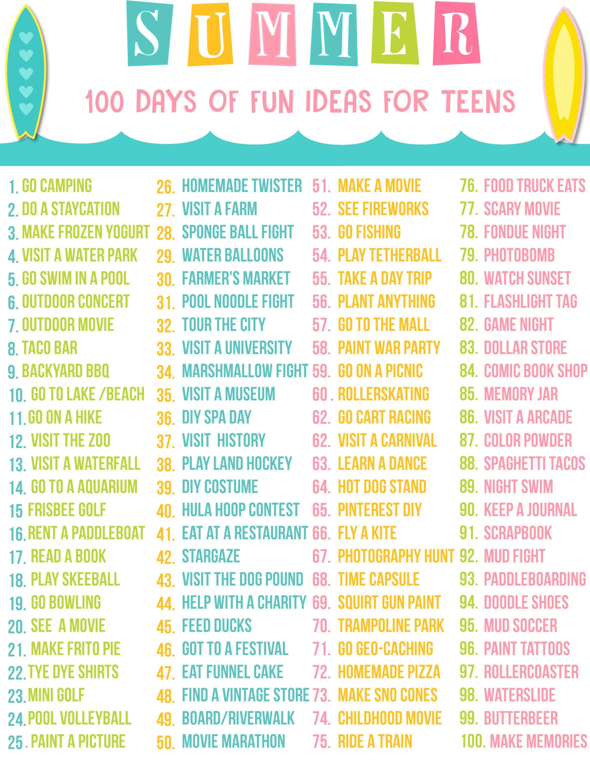 Teen Summer Bucket List Mooshu Jenne