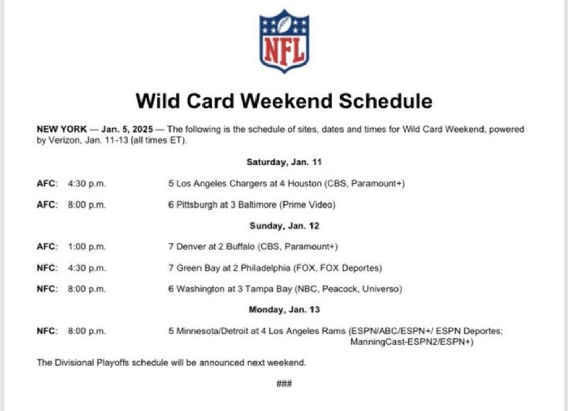 The Atlanta Voice On X The NFL s Wild Card Weekend Schedule NFL Https t co QmMrzffLVW X