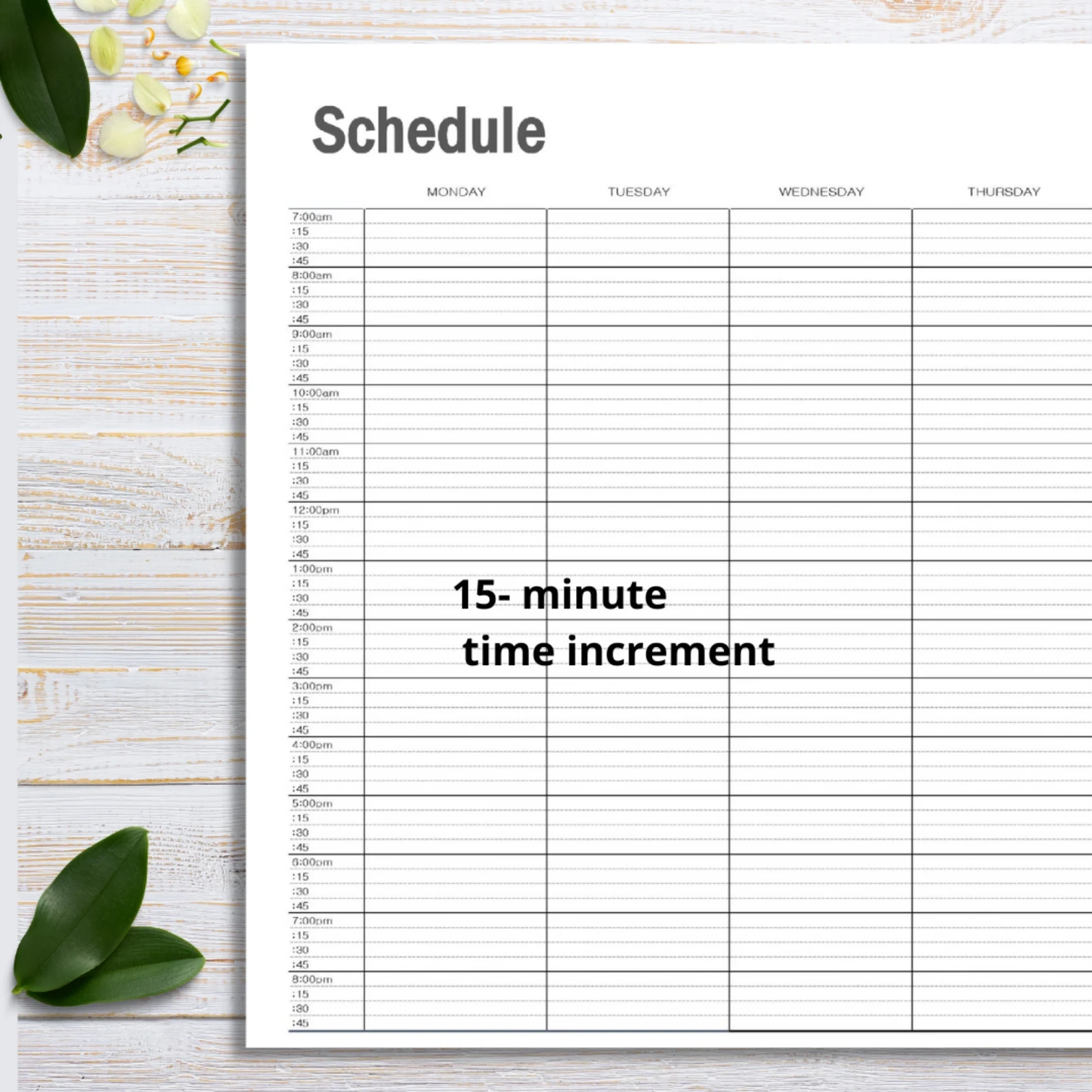 Time Blocking Planner Printable 15 minute Increment Monday Sunday Start StriveZen