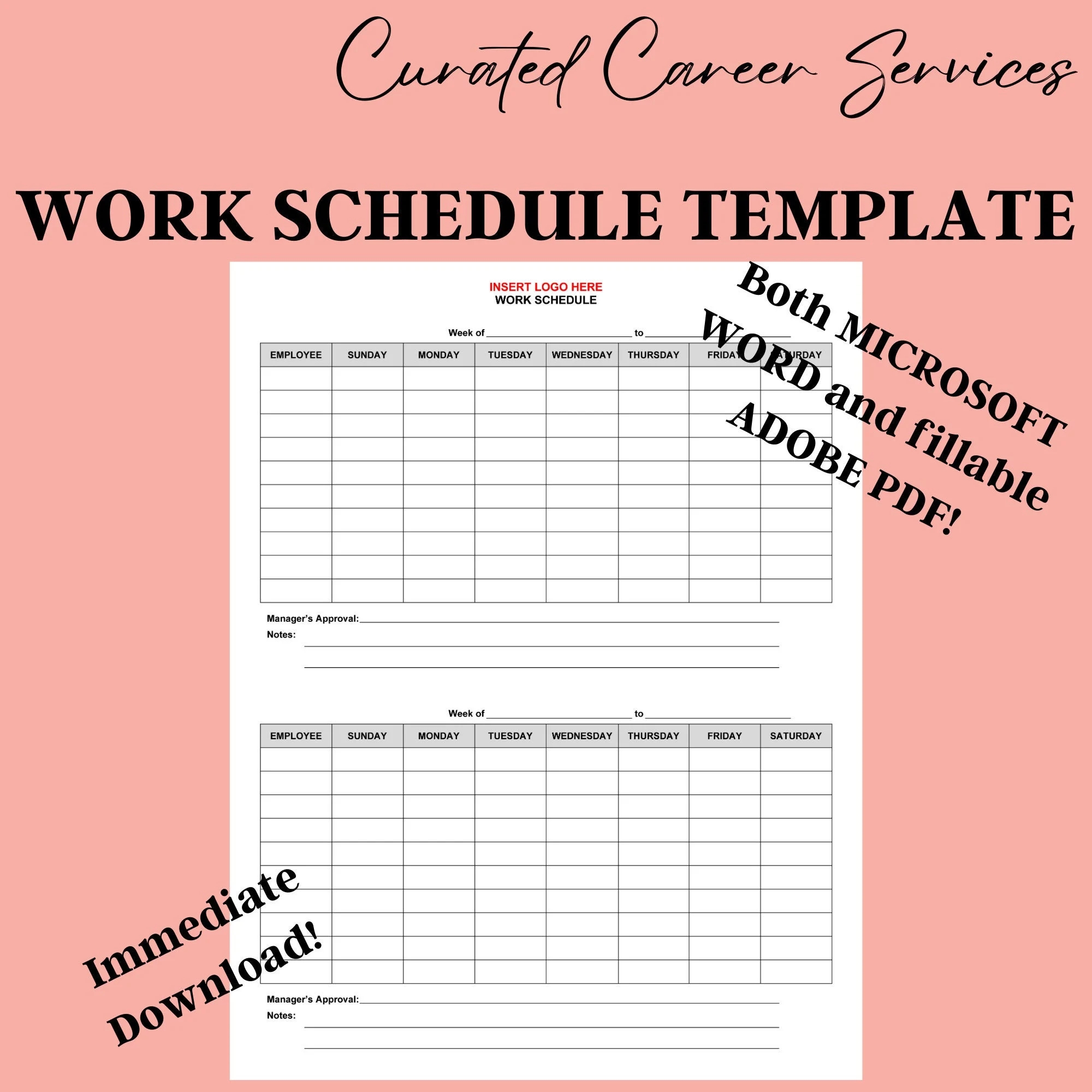Two Week Employee Schedule Two Weeks Per Page Employee Schedule Form Work Schedule Sheet Volunteer Schedule Instant Download Printable Etsy