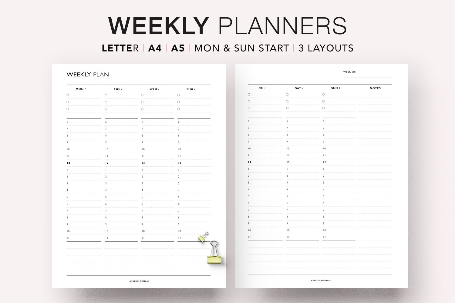 Undated Weekly Hourly Schedule Printable Planner