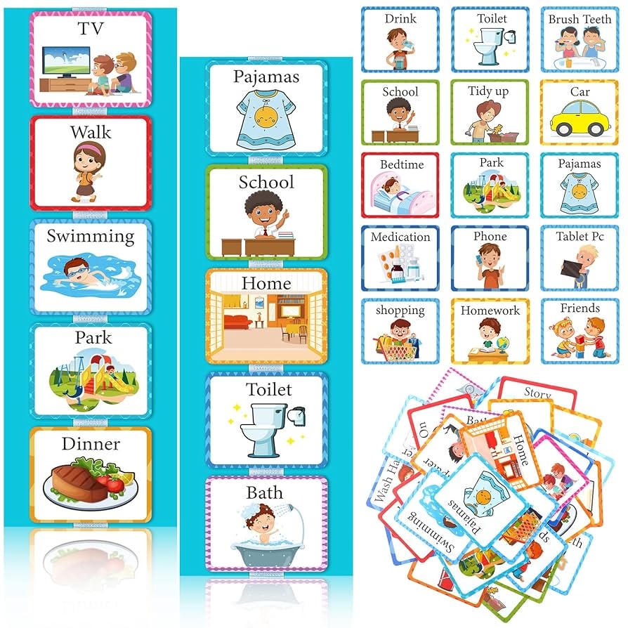 Visual 35 Pieces Schedule For Toddlers Autism Learning Materials Kids Routine Cards Visual Wall Planner 2 Chore Chart Schedule Board For Home School 2 Rough Strips 35 Hook And Loop Dots Cyan School