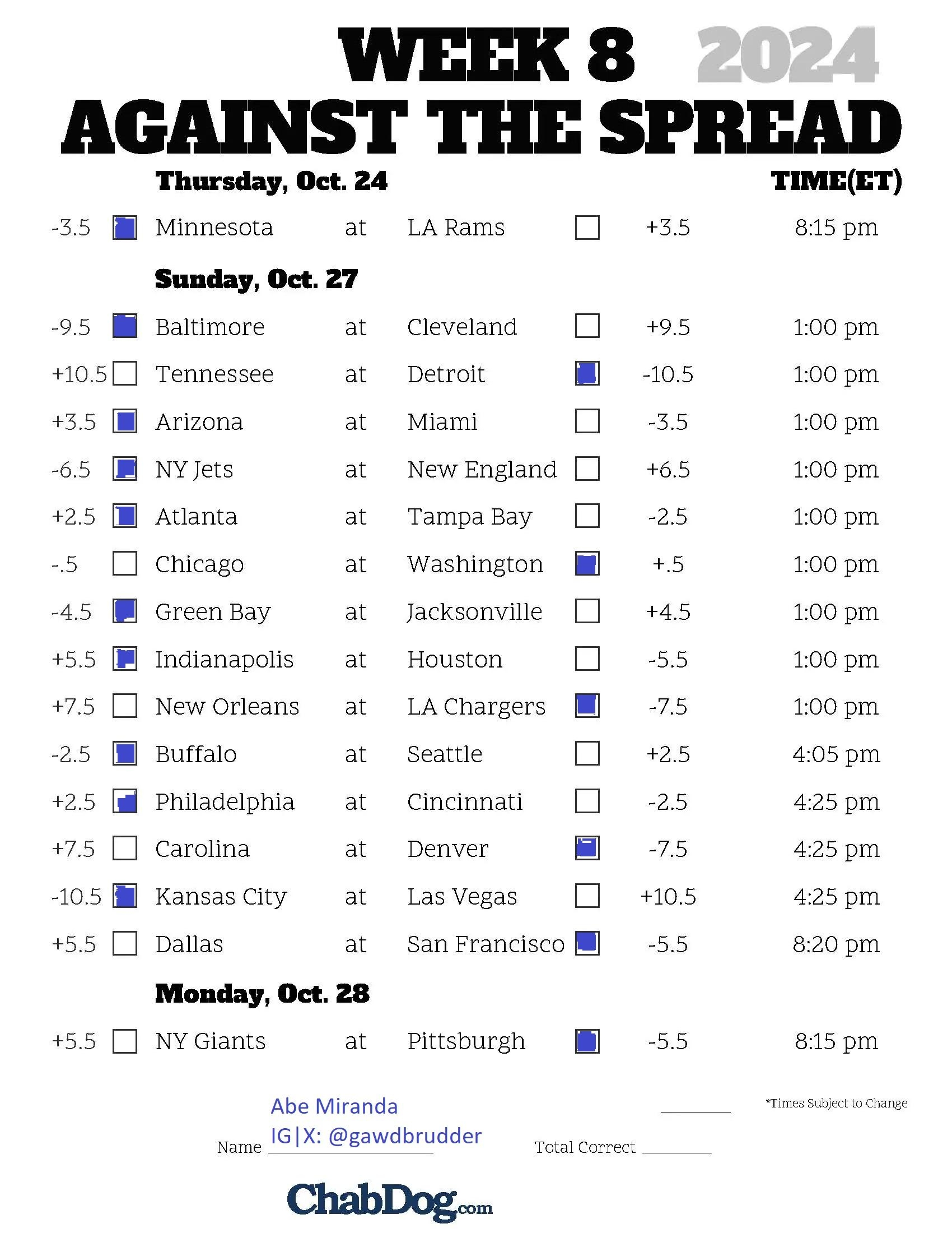 Printable Nfl Schedule Week 1
