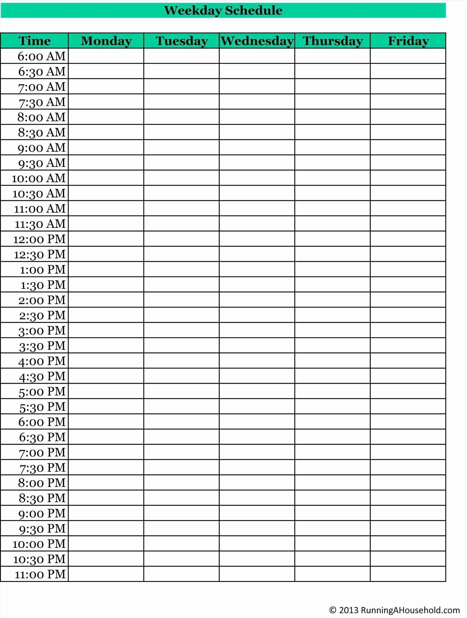 Weekly Calendar Template 30 Minute Increments Printable Blank Worksheets Library
