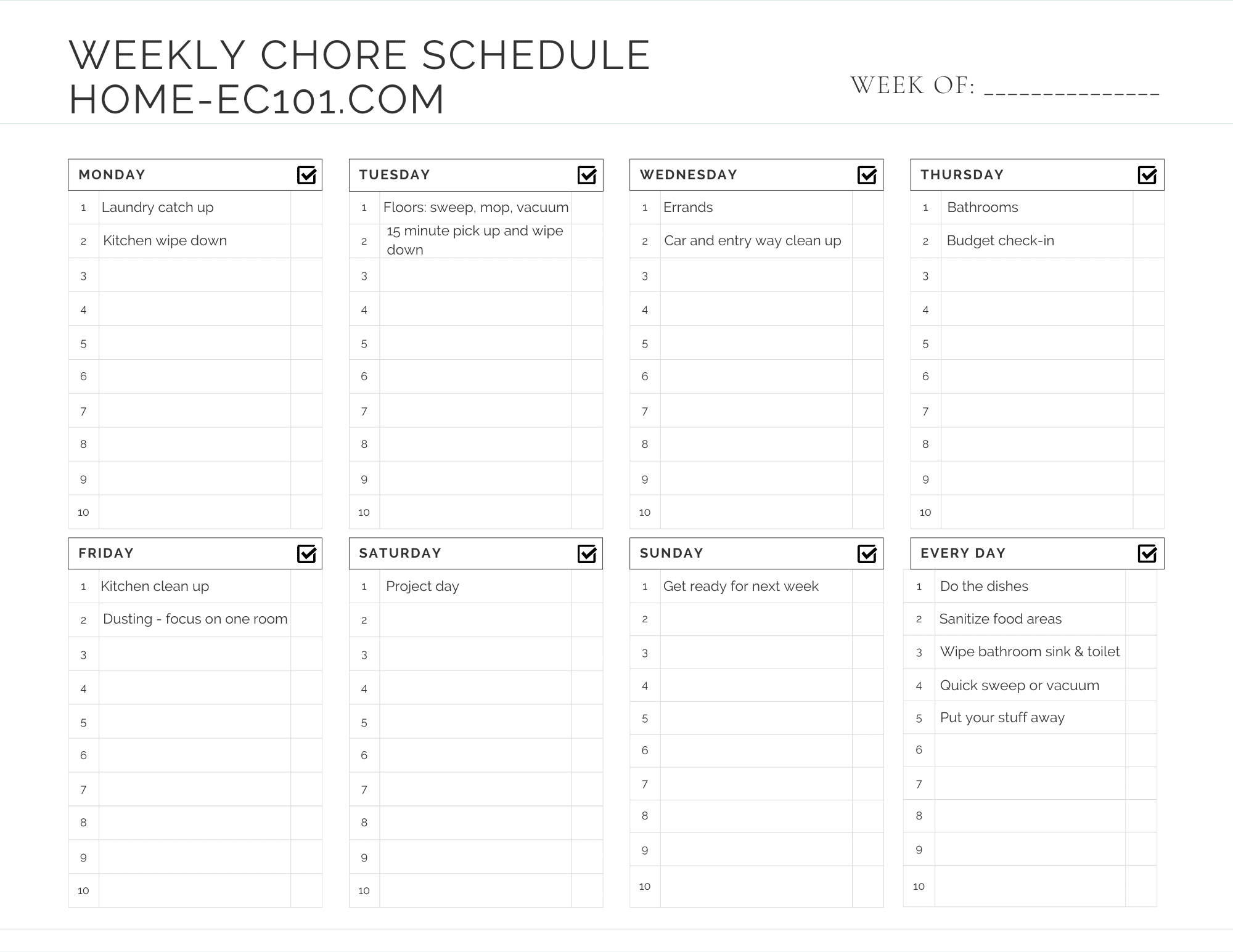 Printable Chore Schedule