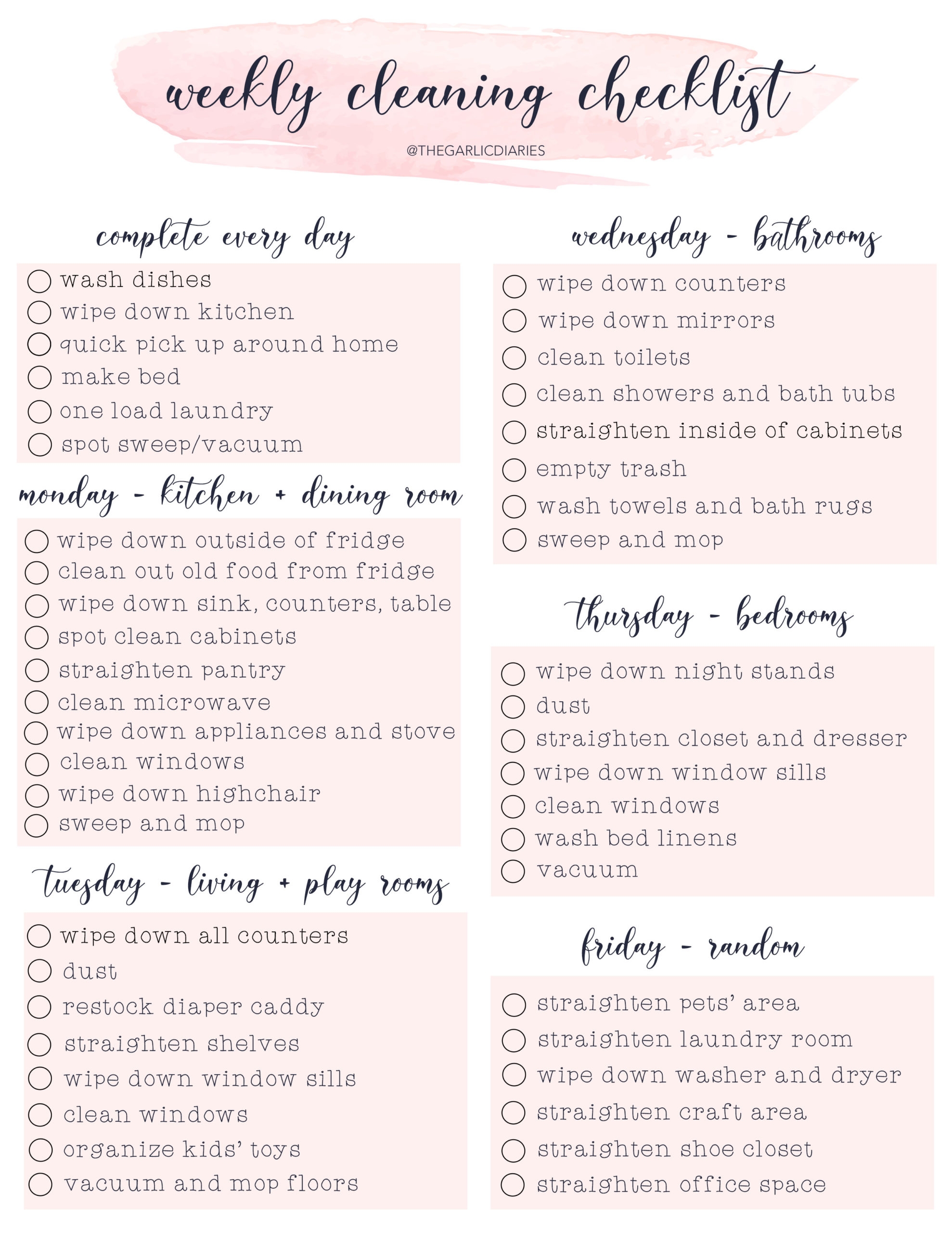 Weekly Cleaning Checklist with Free Downloadable Worksheets Library