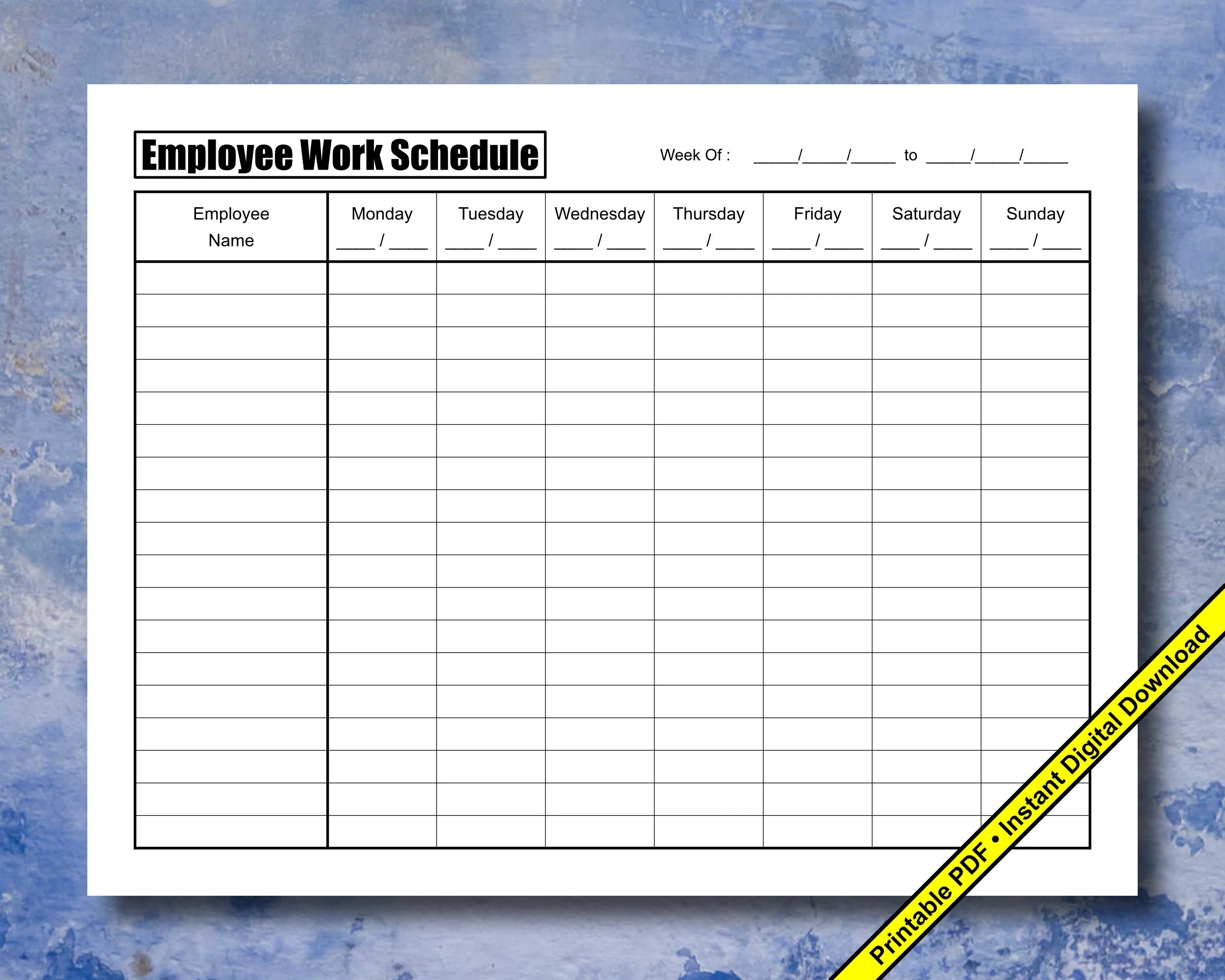 Weekly Employee Work Schedule Printable PDF Instant Digital Download Etsy
