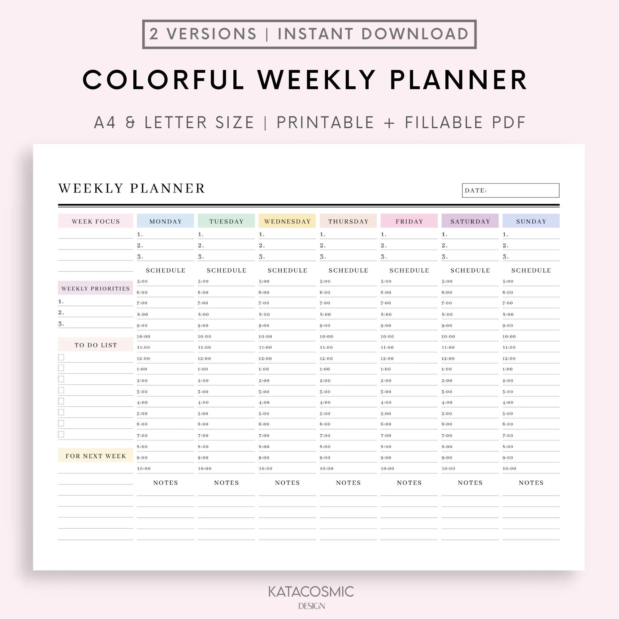 Weekly Hourly Planner EDITABLE Weekly Schedule Daily Planner Undated Planner 2024 Weekly Organizer To Do List Printable Adhd Etsy