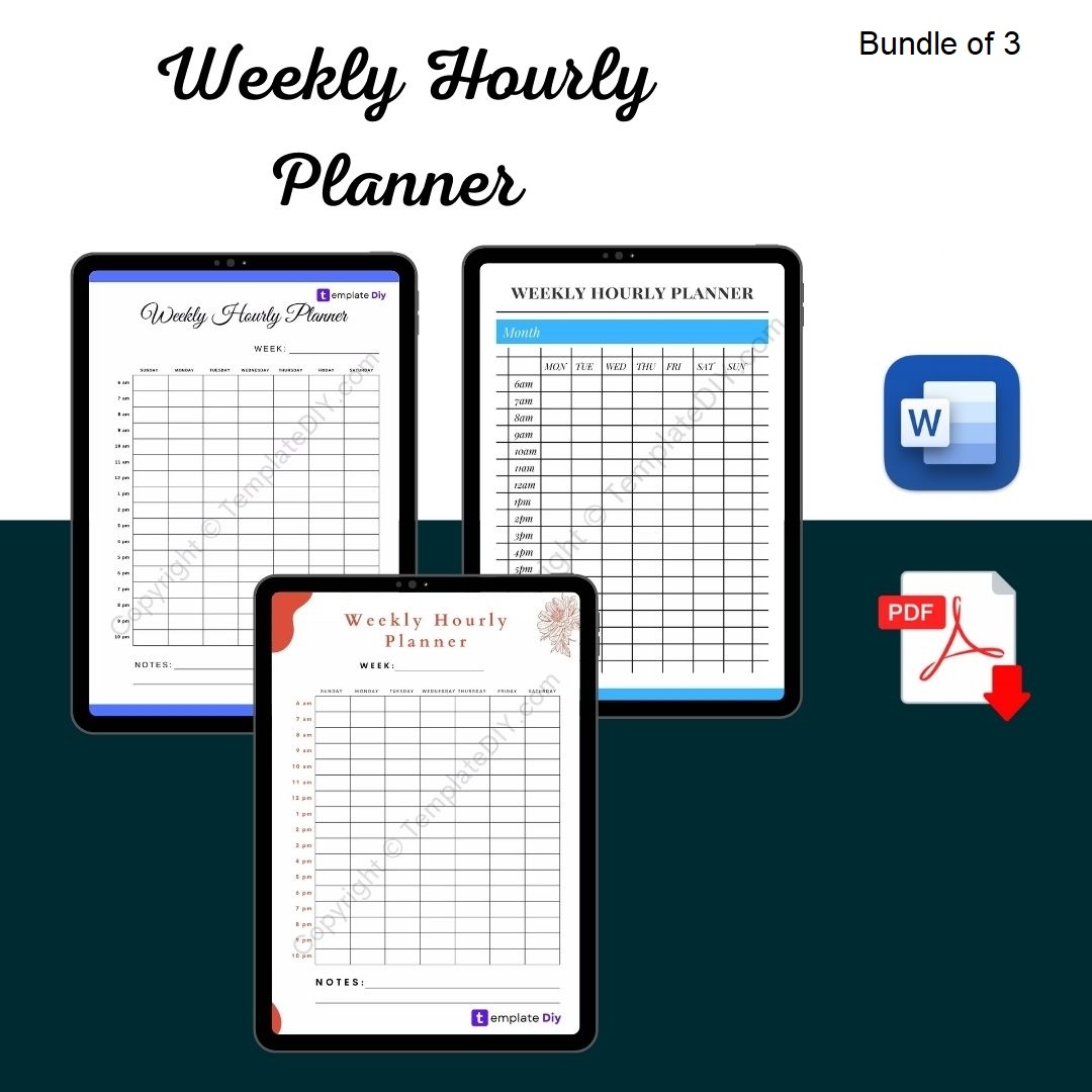 Weekly Hourly Planner Printable Template In PDF Word Excel