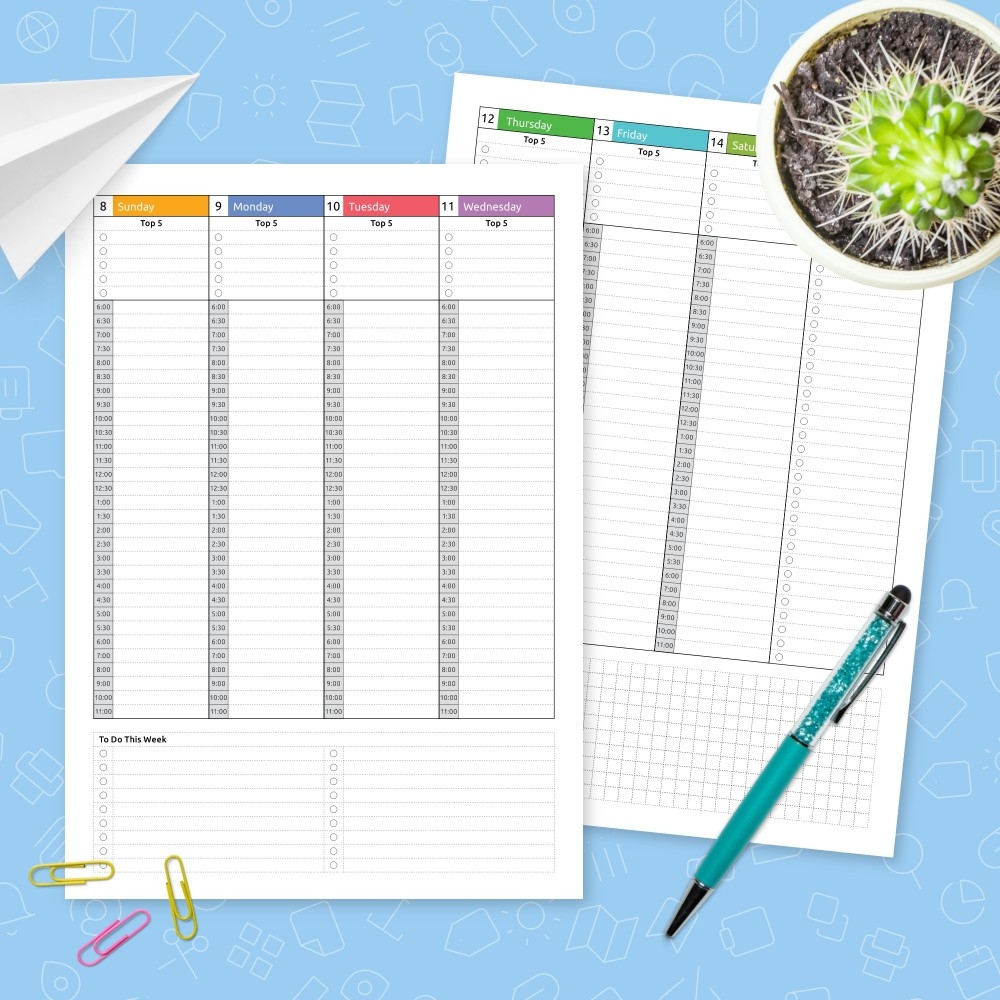 Weekly Hourly Schedule Dated Template Printable PDF