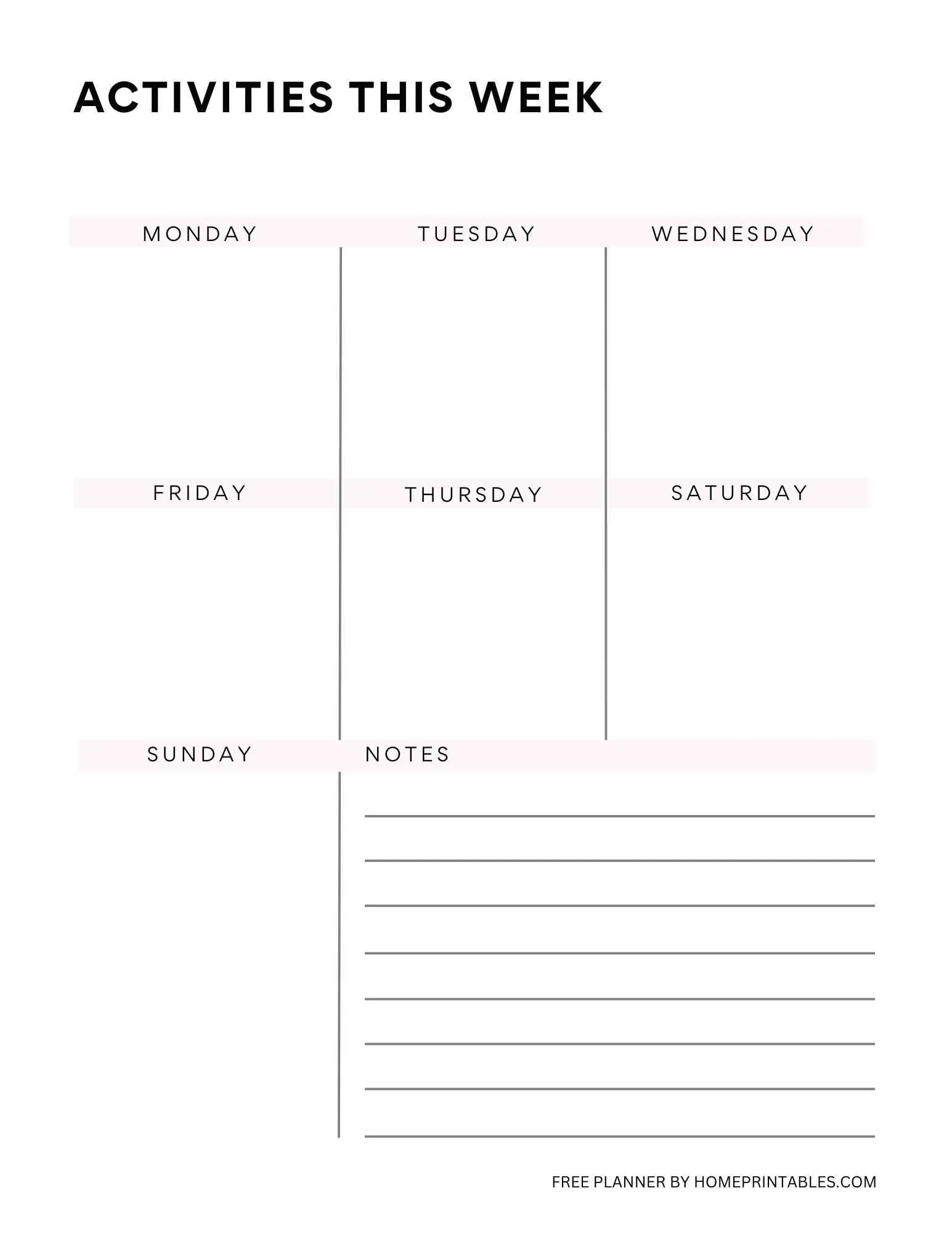 Blank Weekly Schedule Printable Free